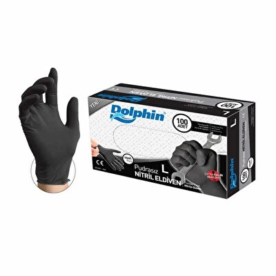 Dolphin Pudrasız Siyah Nitril Eldiven  (L) Adet
