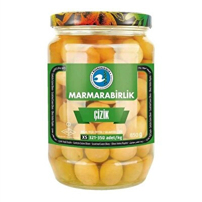Marmara Birlik Yeşil Çizik Zeytin 3Xs (321-350) 850 g
